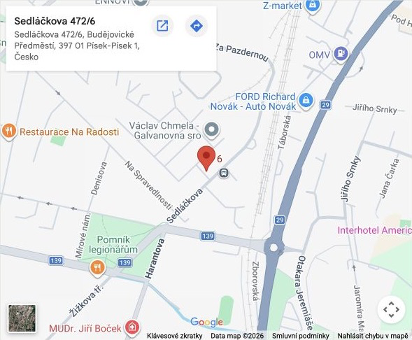 Mapa provozovny FulLuxe, Sedláčkova 472/6, Písek